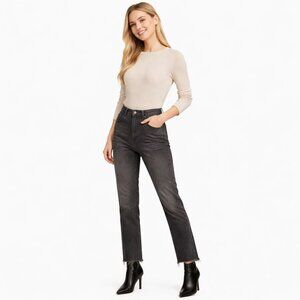 ZARA Black Dark Gray High-Rise Frayed Hem Jeans 4 Straight Leg